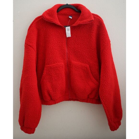 Old Navy 723210 Women's Sz Small Red Oversized Full Zip Sherpa Jacket - Picture 1 of 5